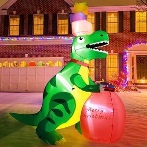 6ft Inflatable Christmas Dinosaur